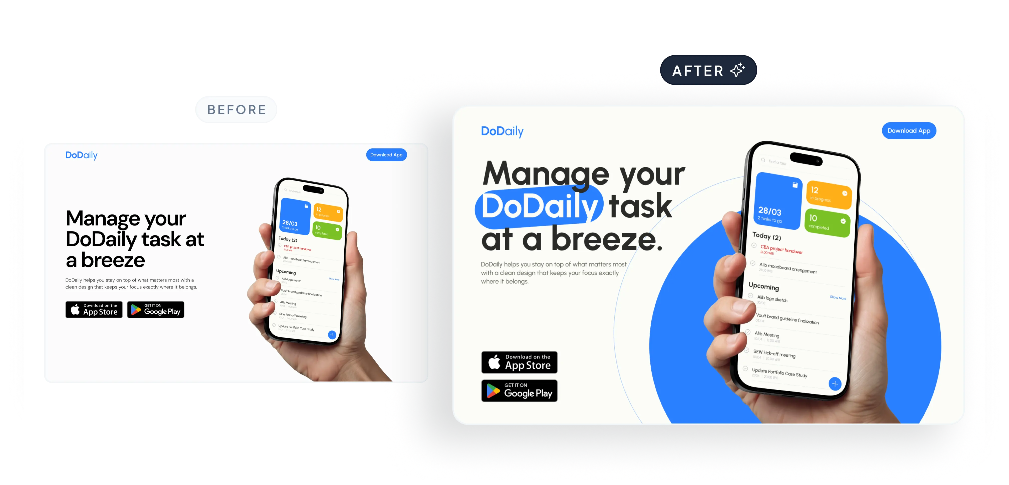 Transformasi desain hero section — tahap 2