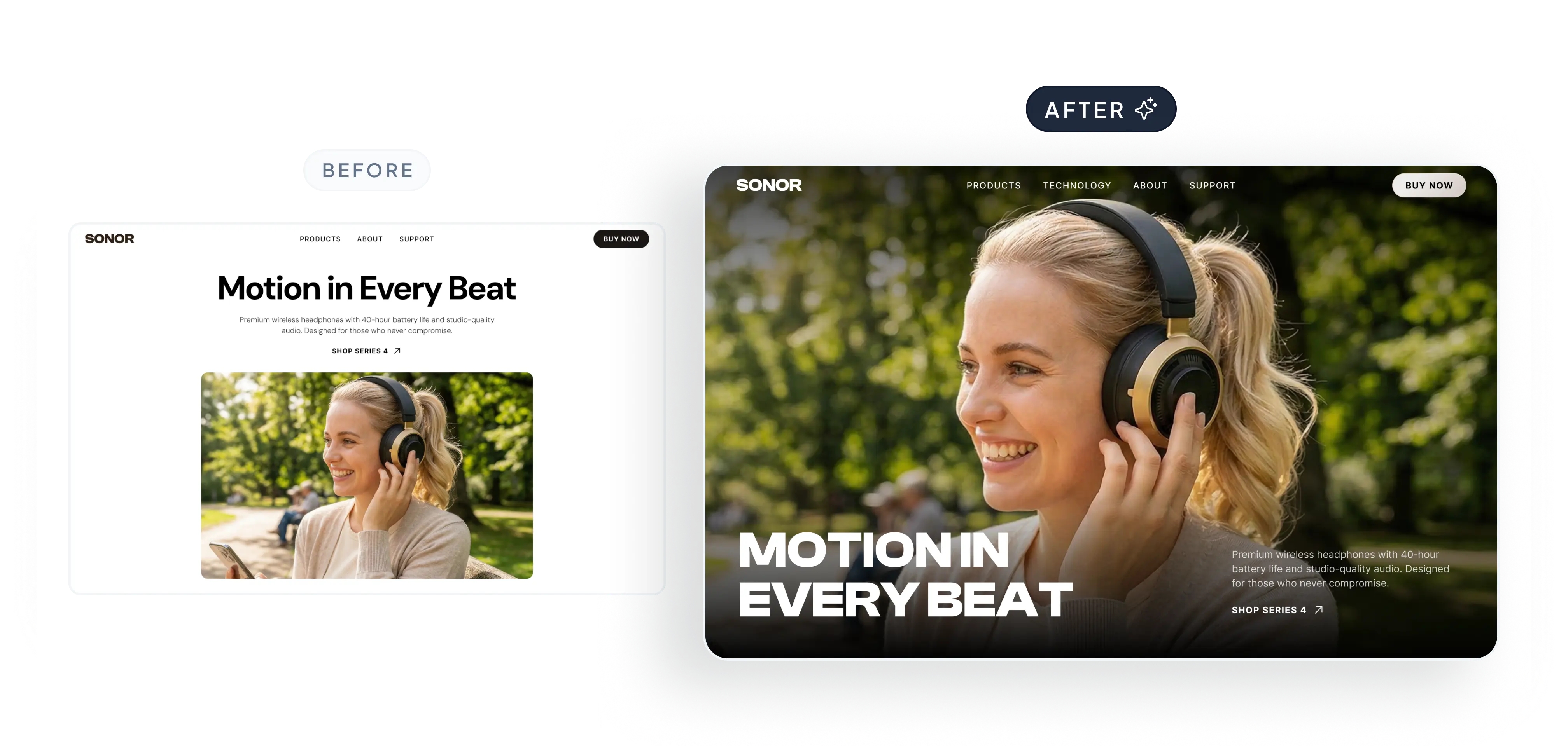 Transformasi desain hero section — tahap 3