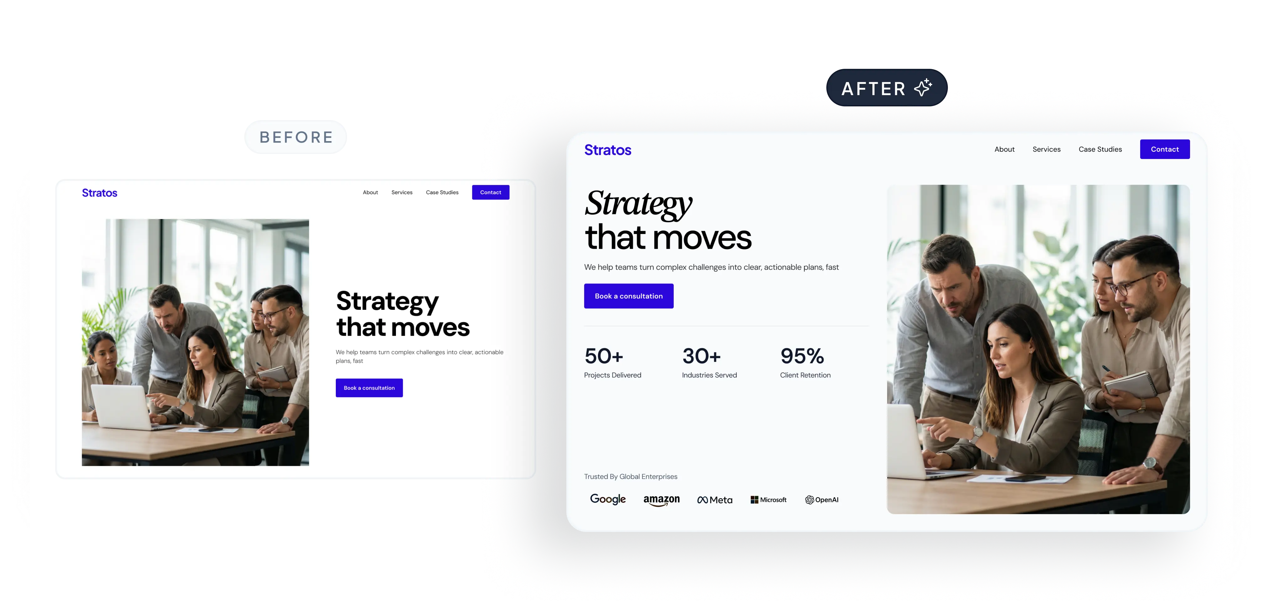 Transformasi desain hero section — hasil akhir